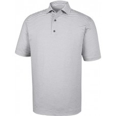 FootJoy Men's ProDry Performance Lisle Feeder Stripe Self Collar Golf Grey/White Polo