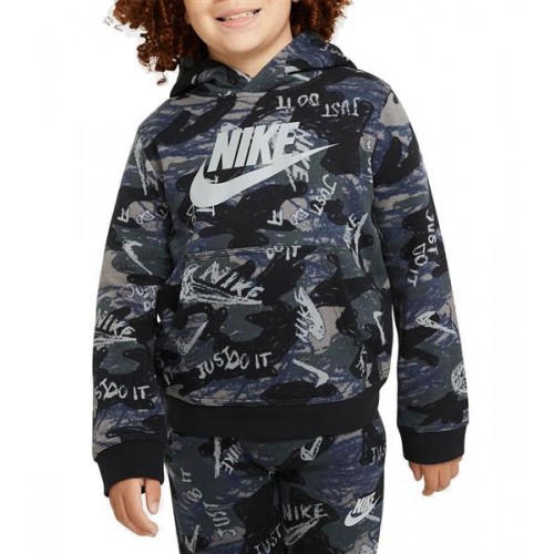 Nike Boys' Sportswear Club Fleece Printed Pullover Black Hoodie Nike Boys' Sportswear Club Fleece Printed Pullover Black Hoodie