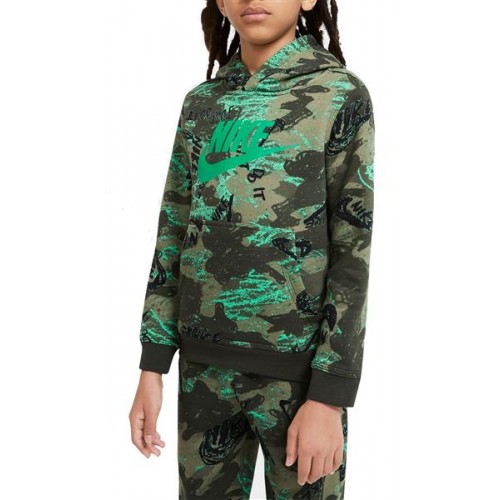 Nike Boys' Sportswear Club Fleece Printed Pullover Sequoia Hoodie Nike Boys' Sportswear Club Fleece Printed Pullover Sequoia Hoodie