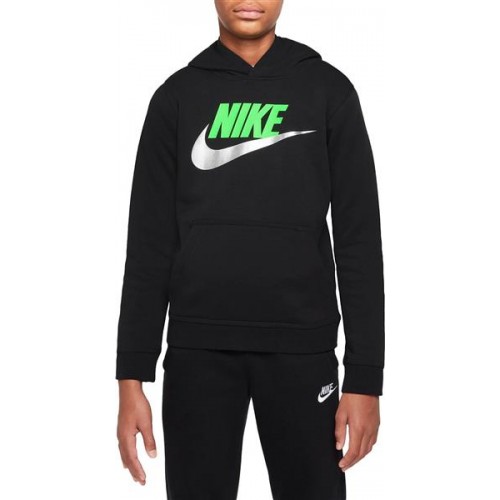 Nike Boys' Sportswear Club Pullover Black/Green Strike Hoodie Nike Boys' Sportswear Club Pullover Black/Green Strike Hoodie
