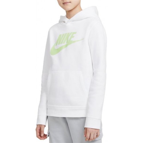 Nike Boys' Sportswear Club Pullover White/Barely Volt Hoodie Nike Boys' Sportswear Club Pullover White/Barely Volt Hoodie