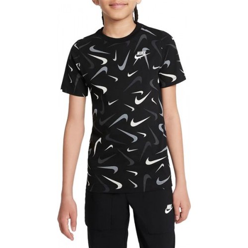 Nike Boys' Sportswear Swoosh Printed Black T-Shirt Nike Boys' Sportswear Swoosh Printed Black T-Shirt