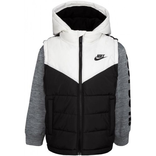 Nike Little Boys' 2Fer Full-Zip Puffer White/Black Jacket Nike Little Boys' 2Fer Full-Zip Puffer White/Black Jacket