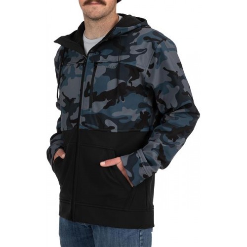 Simms Men's Rogue Fleece Full-Zip Hooded Woodland Camo Storm Jacket Simms Men's Rogue Fleece Full-Zip Hooded Woodland Camo Storm Jacket