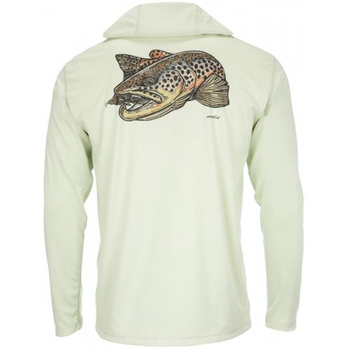 Simms Men's Tech Artist Series Brown Trout/Lt Green Hoodie Simms Men's Tech Artist Series Brown Trout/Lt Green Hoodie