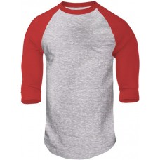 Soffe Men's Heathered 3/4 Sleeve Baseball Oxford/Red Shirt