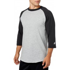 adidas Men's Triple Stripe 3/4 Sleeve Heather Baseball Black Shirt