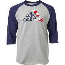 adidas Men's Triple Stripe Graphic 3/4 Sleeve Baseball Adidas Logo America Shirt