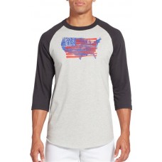 adidas Men's Triple Stripe Graphic 3/4 Sleeve Baseball Black Usa Bats Shirt