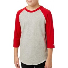 adidas Youth Triple Stripe 3/4 Sleeve Heather Baseball Red Tango Shirt adidas Youth Triple Stripe 3/4 Sleeve Heather Baseball Red Tango Shirt