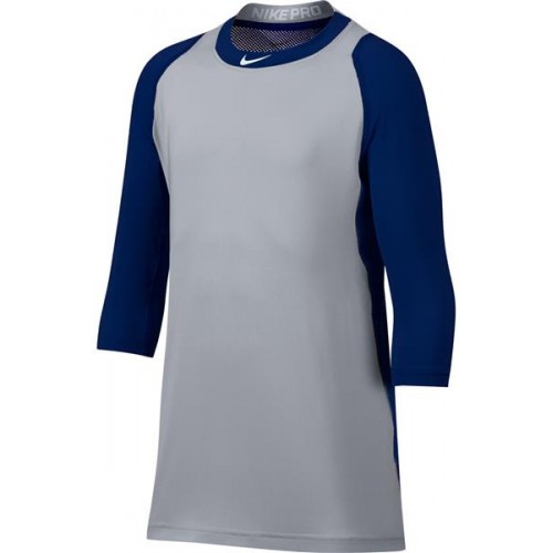 Nike Boys' Pro Cool Reglan 3/4-Sleeve Baseball Navy/Grey Shirt Nike Boys' Pro Cool Reglan 3/4-Sleeve Baseball Navy/Grey Shirt