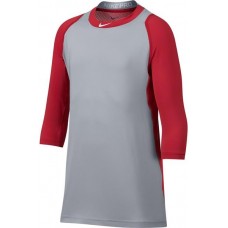 Nike Boys' Pro Cool Reglan 3/4-Sleeve Baseball Red/Grey Shirt Nike Boys' Pro Cool Reglan 3/4-Sleeve Baseball Red/Grey Shirt