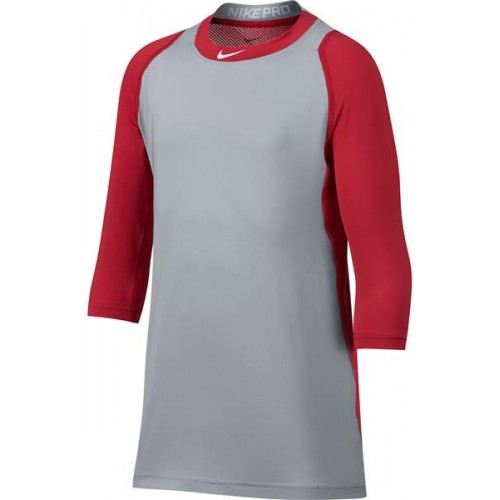 Nike Boys' Pro Cool Reglan 3/4-Sleeve Baseball Red/Grey Shirt Nike Boys' Pro Cool Reglan 3/4-Sleeve Baseball Red/Grey Shirt