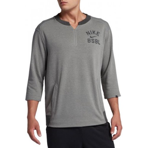 Nike Men's 3/4 Fleece Crew Flux Baseball Dk Gry Htr/Char Htr/Wlf G Shirt Nike Men's 3/4 Fleece Crew Flux Baseball Dk Gry Htr/Char Htr/Wlf G Shirt