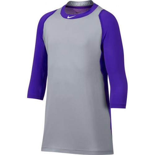 Nike Men's Pro Cool Reglan 3/4-Sleeve Baseball Purple/Grey Shirt Nike Men's Pro Cool Reglan 3/4-Sleeve Baseball Purple/Grey Shirt