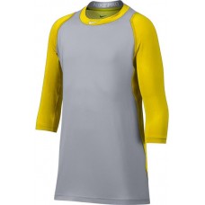Nike Men's Pro Cool Reglan 3/4-Sleeve Baseball Yellow/Grey Shirt