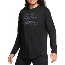 Nike Women's Breathe Long-Sleeve Softball Tm Black/White Top