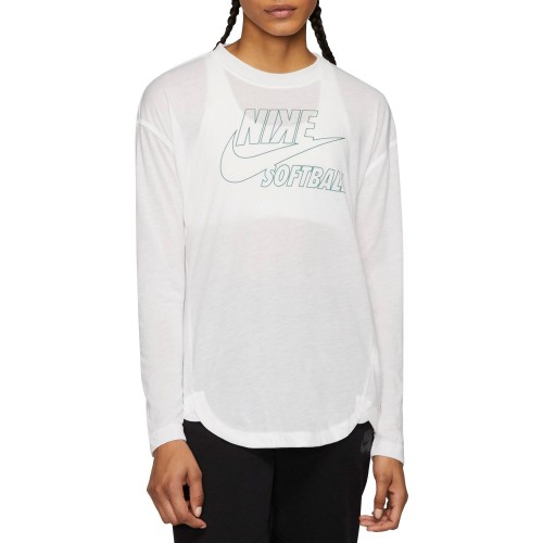 Nike Women's Breathe Long-Sleeve Softball Tm White/Bicoastal Top Nike Women's Breathe Long-Sleeve Softball Tm White/Bicoastal Top