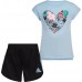 adidas Girls' 2 Piece Graphic T-Shirt and Mesh Shorts Clear Sky Set
