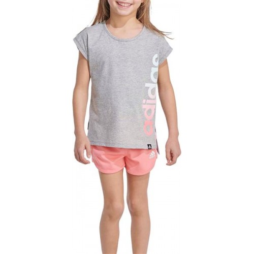adidas Girls' 2 Piece Graphic T-Shirt and Mesh Shorts MGH Set adidas Girls' 2 Piece Graphic T-Shirt and Mesh Shorts MGH Set