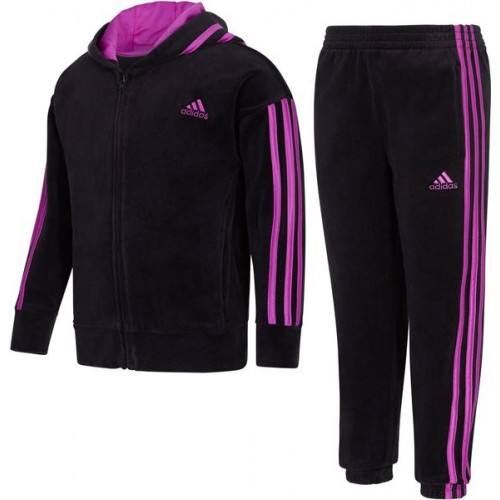 adidas Girls' 3 Stripe Velour Black Set adidas Girls' 3 Stripe Velour Black Set