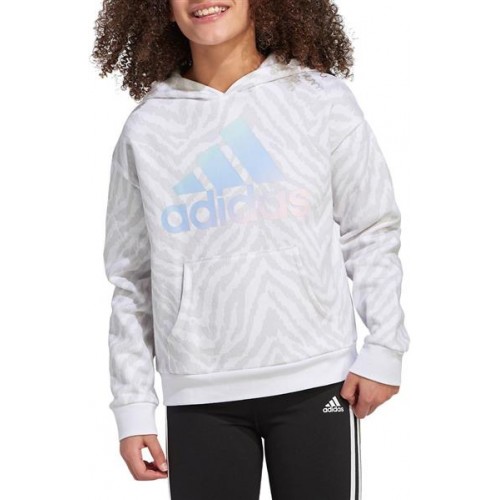 adidas Girls' All Over Fleece White Pullover adidas Girls' All Over Fleece White Pullover