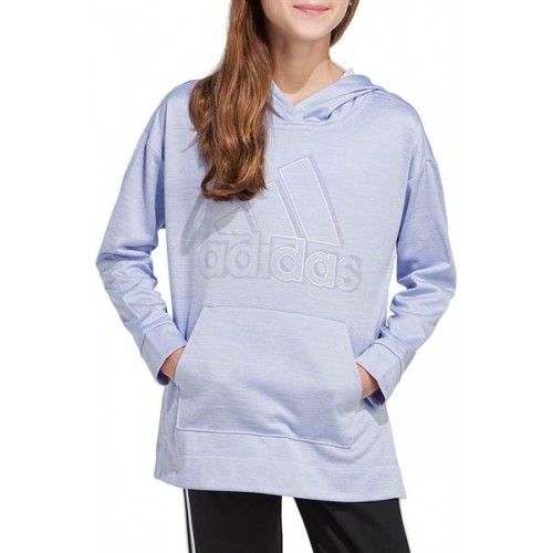 adidas Girls' Badge of Sport Melange Fleece Violet Tone Heather Hoodie adidas Girls' Badge of Sport Melange Fleece Violet Tone Heather Hoodie