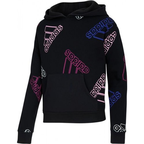 adidas Girls' Badge of Sport Print Black/Purple Hoodie adidas Girls' Badge of Sport Print Black/Purple Hoodie