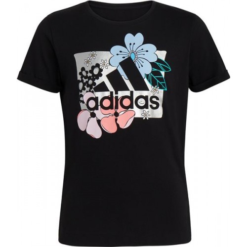 Adidas Girls' Short Rolled Sleeve Black T-Shirt Adidas Girls' Short Rolled Sleeve Black T-Shirt