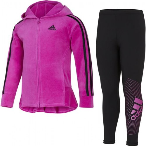 adidas Girls' Twirl Velour Sonic Fuschia Set adidas Girls' Twirl Velour Sonic Fuschia Set
