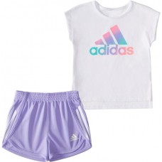 adidas Infant Girls' 2 Piece Graphic T-Shirt and Mesh Shorts White/Purple Set