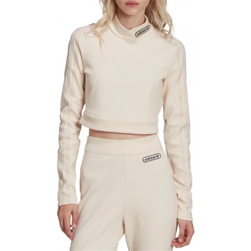 adidas Originals Women's Retro Luxury Cropped Long Sleeve Wonder White Shirt adidas Originals Women's Retro Luxury Cropped Long Sleeve Wonder White Shirt