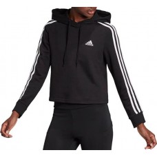 adidas Women's Essentials 3-Stripes Cropped Black/White Hoodie adidas Women's Essentials 3-Stripes Cropped Black/White Hoodie
