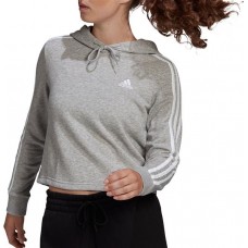 adidas Women's Essentials 3-Stripes Cropped Mgh/White Hoodie adidas Women's Essentials 3-Stripes Cropped Mgh/White Hoodie