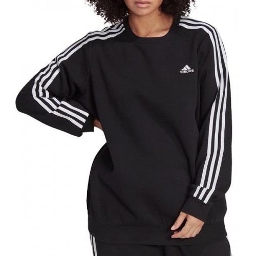 adidas Women's Essentials 3-Stripes Fleece Black/White Sweatshirt adidas Women's Essentials 3-Stripes Fleece Black/White Sweatshirt