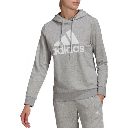 adidas Women's Essentials Relaxed Logo Medium Grey Heather/White Hoodie adidas Women's Essentials Relaxed Logo Medium Grey Heather/White Hoodie