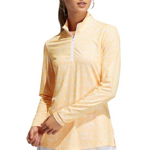 adidas Women's Printed AERO.READY Quarter Zip White/Acid Orange Pullover adidas Women's Printed AERO.READY Quarter Zip White/Acid Orange Pullover