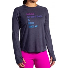 Brooks Women's Distance Graphic Long Sleeve Heather Navy Shirt