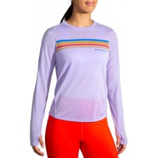 Brooks Women's Distance Graphic Long Sleeve Heather Violet/Stripe Shirt