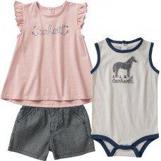 Carhartt Infant Girls' Short Sleeve Shirt, Horse Tank Bodysuit, & Stripe Shorts Navy Ticking Stripe Set Carhartt Infant Girls' Short Sleeve Shirt, Horse Tank Bodysuit, & Stripe Shorts Navy Ticking Stripe Set