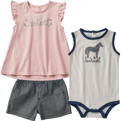 Carhartt Infant Girls' Short Sleeve Shirt, Horse Tank Bodysuit, & Stripe Shorts Navy Ticking Stripe Set Carhartt Infant Girls' Short Sleeve Shirt, Horse Tank Bodysuit, & Stripe Shorts Navy Ticking Stripe Set