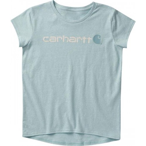 Carhartt Toddler Girls' Short Sleeve Crewneck Core Logo Angel Blue Heather T-Shirt Carhartt Toddler Girls' Short Sleeve Crewneck Core Logo Angel Blue Heather T-Shirt