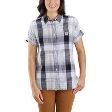 Carhartt Women's Lightweight Twill Plaid Short Sleeve White Shirt