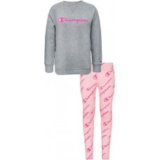 Champion Girls' Classic Crew T-Shirt and Legging Oxford Heather/Pink Candy Set
