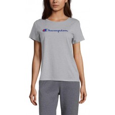 Champion Women's Pop Color Logo Champ Oxford Grey T-Shirt