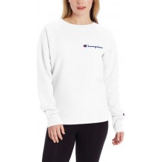 Champion Women's Powerblend Left Chest Logo Crew White Sweatshirt