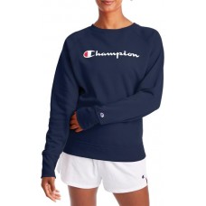Champion Women's Script Logo Powerblend Boyfriend Crew Athletic Navy Sweatshirt Champion Women's Script Logo Powerblend Boyfriend Crew Athletic Navy Sweatshirt