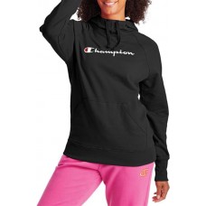 Champion Women's Script Logo Powerblend Fleece Black Hoodie Champion Women's Script Logo Powerblend Fleece Black Hoodie