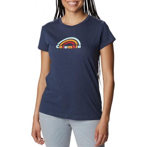 Columbia Women's Columbia Trek Short Sleeve Graphic Nocrnal Heaer/Blked Raiow T-Shirt Columbia Women's Columbia Trek Short Sleeve Graphic Nocrnal Heaer/Blked Raiow T-Shirt