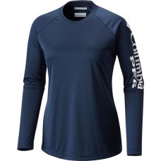 Columbia Women's PFG Tidal Tee II Long Sleeve Collegiate Navy/White Logo Shirt